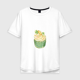 Мужская футболка хлопок Oversize с принтом Кекс в Санкт-Петербурге, 100% хлопок | свободный крой, круглый ворот, “спинка” длиннее передней части | еда | капкейк | сладкое