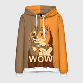 Мужская толстовка 3D с принтом Doge Wow в Санкт-Петербурге, 100% полиэстер | двухслойный капюшон со шнурком для регулировки, мягкие манжеты на рукавах и по низу толстовки, спереди карман-кенгуру с мягким внутренним слоем. | animal | art | dog | doge | dogecoin | many x | mem | meme | new | poster | such x | wave | wow | арт | в | галстук | галстуке | двухцветная | животное | зверь | имени | кабосу | мем | мемас | мэм | по | постер | сиба ину | собака | хищник