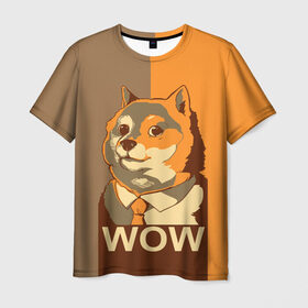 Мужская футболка 3D с принтом Doge Wow в Санкт-Петербурге, 100% полиэфир | прямой крой, круглый вырез горловины, длина до линии бедер | animal | art | dog | doge | dogecoin | many x | mem | meme | new | poster | such x | wave | wow | арт | в | галстук | галстуке | двухцветная | животное | зверь | имени | кабосу | мем | мемас | мэм | по | постер | сиба ину | собака | хищник