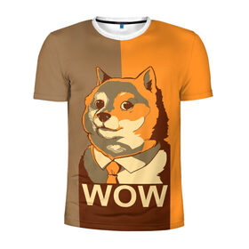 Мужская футболка 3D спортивная с принтом Doge Wow в Санкт-Петербурге, 100% полиэстер с улучшенными характеристиками | приталенный силуэт, круглая горловина, широкие плечи, сужается к линии бедра | animal | art | dog | doge | dogecoin | many x | mem | meme | new | poster | such x | wave | wow | арт | в | галстук | галстуке | двухцветная | животное | зверь | имени | кабосу | мем | мемас | мэм | по | постер | сиба ину | собака | хищник