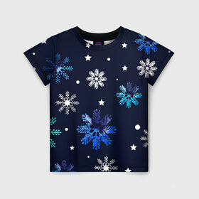 Детская футболка 3D с принтом Падающие снежинки уходящей зимы в Санкт-Петербурге, 100% гипоаллергенный полиэфир | прямой крой, круглый вырез горловины, длина до линии бедер, чуть спущенное плечо, ткань немного тянется | джинсовая | необычная | падают | синяя текстура | снежинки | текстура