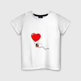 Детская футболка хлопок с принтом Влюблённая пара в Санкт-Петербурге, 100% хлопок | круглый вырез горловины, полуприлегающий силуэт, длина до линии бедер | воздушный | лестница | любовь | пара | сердце | хлопок | шар