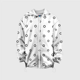 Детская куртка 3D с принтом Черно-белый узор в горошек в Санкт-Петербурге, 100% полиэстер | застежка — молния, подол и капюшон оформлены резинкой с фиксаторами, по бокам — два кармана без застежек, один потайной карман на груди, плотность верхнего слоя — 90 г/м2; плотность флисового подклада — 260 г/м2 | Тематика изображения на принте: abstract | backdrop | background | circle | design | diagonal | dot | fabric | geometric | graphic | illustration | line | paper | pattern | print | rand | repeat | seamless | simple | texture | tile | vector | wallpaper | wave | white | бублики | кружочк