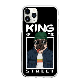 Чехол для iPhone 11 Pro матовый с принтом King Street в Санкт-Петербурге, Силикон |  | animal | art | brutal | dog | illustration | king | of | pug | street | the | арт | брутальный | бульдог | в | животное | зверь | король | надпись | одежде | очках | пёс | рамка | собака | текст | улиц | улицы | уличный | шапке