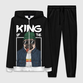 Женский костюм 3D с принтом King Street в Санкт-Петербурге,  |  | animal | art | brutal | dog | illustration | king | of | pug | street | the | арт | брутальный | бульдог | в | животное | зверь | король | надпись | одежде | очках | пёс | рамка | собака | текст | улиц | улицы | уличный | шапке