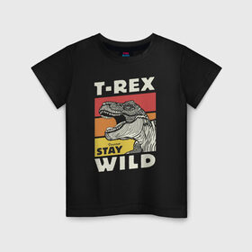 Детская футболка хлопок с принтом T-rex wild в Санкт-Петербурге, 100% хлопок | круглый вырез горловины, полуприлегающий силуэт, длина до линии бедер | dino | t rex | wild | дино | динозавр | закат | зверь | хищник