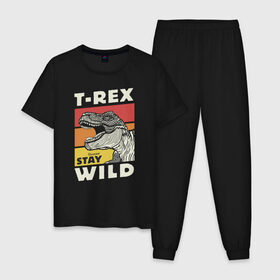 Мужская пижама хлопок с принтом T-rex wild в Санкт-Петербурге, 100% хлопок | брюки и футболка прямого кроя, без карманов, на брюках мягкая резинка на поясе и по низу штанин
 | dino | t rex | wild | дино | динозавр | закат | зверь | хищник