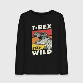 Женский лонгслив хлопок с принтом T-rex wild в Санкт-Петербурге, 100% хлопок |  | dino | t rex | wild | дино | динозавр | закат | зверь | хищник