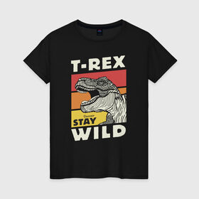 Женская футболка хлопок с принтом T-rex wild в Санкт-Петербурге, 100% хлопок | прямой крой, круглый вырез горловины, длина до линии бедер, слегка спущенное плечо | dino | t rex | wild | дино | динозавр | закат | зверь | хищник