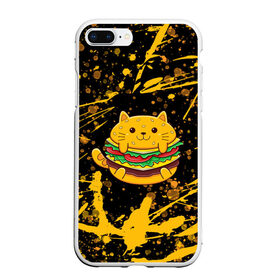 Чехол для iPhone 7Plus/8 Plus матовый с принтом Котобургер в Санкт-Петербурге, Силикон | Область печати: задняя сторона чехла, без боковых панелей | брызги | булка | бургер кот | буттерброд | гамбургер | желтый | котенок | котик | котобургер | краски | оранжевый | сендвич | фаст фуд | чизбургер