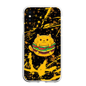 Чехол для iPhone XS Max матовый с принтом Котобургер в Санкт-Петербурге, Силикон | Область печати: задняя сторона чехла, без боковых панелей | брызги | булка | бургер кот | буттерброд | гамбургер | желтый | котенок | котик | котобургер | краски | оранжевый | сендвич | фаст фуд | чизбургер
