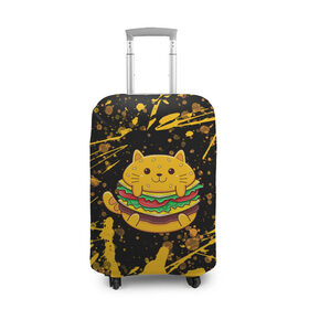Чехол для чемодана 3D с принтом Котобургер в Санкт-Петербурге, 86% полиэфир, 14% спандекс | двустороннее нанесение принта, прорези для ручек и колес | брызги | булка | бургер кот | буттерброд | гамбургер | желтый | котенок | котик | котобургер | краски | оранжевый | сендвич | фаст фуд | чизбургер
