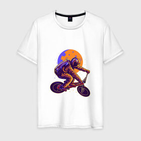 Мужская футболка хлопок с принтом Space Bike в Санкт-Петербурге, 100% хлопок | прямой крой, круглый вырез горловины, длина до линии бедер, слегка спущенное плечо. | space bike | астронавт | байк | велик | велосипед | космонавт | луна
