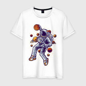 Мужская футболка хлопок с принтом Space Dank в Санкт-Петербурге, 100% хлопок | прямой крой, круглый вырез горловины, длина до линии бедер, слегка спущенное плечо. | space dank | астронавт | баскет | баскетбол | космический данк | космонавт | мяч | сверху | скафандр | шлем