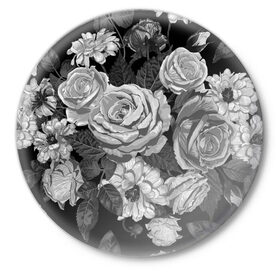 Значок с принтом Розы в Санкт-Петербурге,  металл | круглая форма, металлическая застежка в виде булавки | flowers | герберы | контур | легкие | лилии | мягкие | роза | ромашка | тренд | цветы