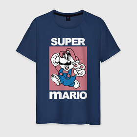 Мужская футболка хлопок с принтом Супер Марио с грибочком в Санкт-Петербурге, 100% хлопок | прямой крой, круглый вырез горловины, длина до линии бедер, слегка спущенное плечо. | игры | марио | марио с грибочком | супер марио