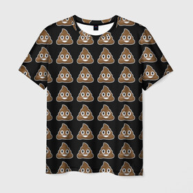 Мужская футболка 3D с принтом Pile of Poo on black в Санкт-Петербурге, 100% полиэфир | прямой крой, круглый вырез горловины, длина до линии бедер | emoji | pile of poo | poop | смайлик | эмодзи