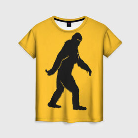 Женская футболка 3D с принтом Йети в Санкт-Петербурге, 100% полиэфир ( синтетическое хлопкоподобное полотно) | прямой крой, круглый вырез горловины, длина до линии бедер | bigfoot | yeti | бигфут | горилла | йети | обезьяна | силуэт