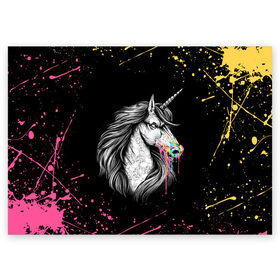 Поздравительная открытка с принтом ЕДИНОРОГ | UNICORN RAINBOW в Санкт-Петербурге, 100% бумага | плотность бумаги 280 г/м2, матовая, на обратной стороне линовка и место для марки
 | abstraction | color | colors | dab | geometry | hexagon | paints | pony | rainbow | unicornis dab | абстракция | брызги | геометрия | даб | единорог | единорог радуга | животные | краски | красочные | ляпистые | неон | неоновый | пони | радуга |