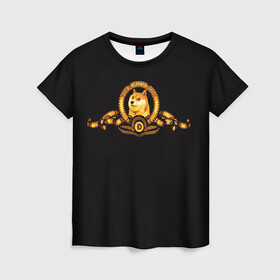 Женская футболка 3D с принтом DOGE COIN | ДОГИ МЕМ в Санкт-Петербурге, 100% полиэфир ( синтетическое хлопкоподобное полотно) | прямой крой, круглый вырез горловины, длина до линии бедер | deal with it очки | doge | meme | мем | мемы | сиба ину | сиба ину мем