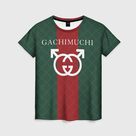 Женская футболка 3D с принтом GACHI GUCCI в Санкт-Петербурге, 100% полиэфир ( синтетическое хлопкоподобное полотно) | прямой крой, круглый вырез горловины, длина до линии бедер | aniki | billy | boss | boy | bucks | dark | deep | door | dungeon | fantasy | gachi | gachimuchi | gucci | gym | hundred | master | milos | muchi | next | ricardo | three | van | wee | билли | ван | гачи | гачимучи | гучи | гуччи 