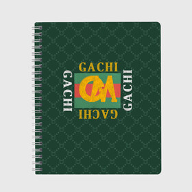 Тетрадь с принтом GACHI бренд в Санкт-Петербурге, 100% бумага | 48 листов, плотность листов — 60 г/м2, плотность картонной обложки — 250 г/м2. Листы скреплены сбоку удобной пружинной спиралью. Уголки страниц и обложки скругленные. Цвет линий — светло-серый
 | aniki | billy | boss | boy | bucks | dark | deep | door | dungeon | fantasy | gachi | gachimuchi | gucci | gym | hundred | master | milos | muchi | next | ricardo | three | van | wee | билли | ван | гачи | гачимучи | гучи | гуччи 