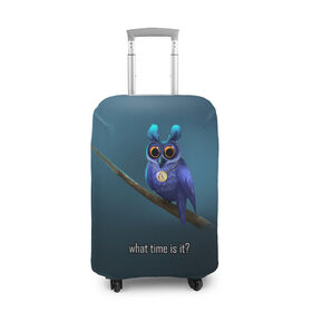 Чехол для чемодана 3D с принтом Owl в Санкт-Петербурге, 86% полиэфир, 14% спандекс | двустороннее нанесение принта, прорези для ручек и колес | what time is it | время | синий | сова | темный фон
