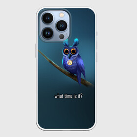 Чехол для iPhone 13 Pro с принтом Owl on the tree | Который час в Санкт-Петербурге,  |  | what time is it | время | синий | сова | темный фон