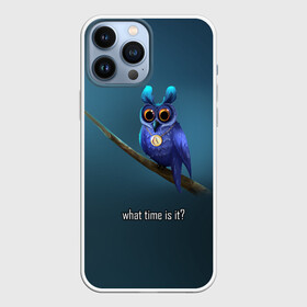 Чехол для iPhone 13 Pro Max с принтом Owl on the tree | Который час в Санкт-Петербурге,  |  | what time is it | время | синий | сова | темный фон