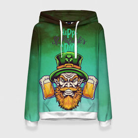 Женская толстовка 3D с принтом Happy Saint Patricks Day в Санкт-Петербурге, 100% полиэстер  | двухслойный капюшон со шнурком для регулировки, мягкие манжеты на рукавах и по низу толстовки, спереди карман-кенгуру с мягким внутренним слоем. | saint patricks day | арт | графика | март | патрик | святой патрик