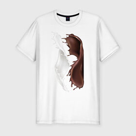 Мужская футболка хлопок Slim с принтом Шоколад в Санкт-Петербурге, 92% хлопок, 8% лайкра | приталенный силуэт, круглый вырез ворота, длина до линии бедра, короткий рукав | chocolate | dark | milk | молоко | темный | шоколад