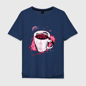 Мужская футболка хлопок Oversize с принтом Космическая чашка кофе в Санкт-Петербурге, 100% хлопок | свободный крой, круглый ворот, “спинка” длиннее передней части | coffee | liquid | mily way | moon | morning | nebula | planet | space | symbol | внутри кружки | галактика | жидкость | код | космос | кружка | кружка с кофе | луна | млечный путь | планета | программист | символы | спутник sputnik | 