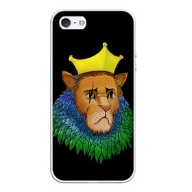 Чехол для iPhone 5/5S матовый с принтом Lion_art в Санкт-Петербурге, Силикон | Область печати: задняя сторона чехла, без боковых панелей | king | lion | корона | кошка | лев | перья | царь | царь зверей