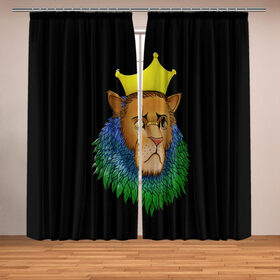 Фотошторы с принтом Lion_art в Санкт-Петербурге, Блэкаут (светозащита 90%) / Габардин (светозащита 40% | 2 полотна шириной по 145 см; Высота 200-300 см; Крепление: шторная лента (на крючки); | king | lion | корона | кошка | лев | перья | царь | царь зверей