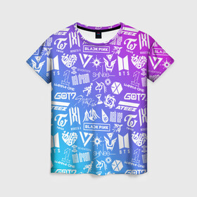 Женская футболка 3D с принтом K-POP | Лучшие Группы в Санкт-Петербурге, 100% полиэфир ( синтетическое хлопкоподобное полотно) | прямой крой, круглый вырез горловины, длина до линии бедер | Тематика изображения на принте: ateez | bangtan | black pink | blackpink | boys | bts | exo | g dragon | got7 | jin | k pop | kpop | love | min yoon | monsta x | nct | seoul | seventeen | sninee | stray kids | straykids | suga | twice | арэм | бойбенд | бойбэнд | бтс | ви | вс