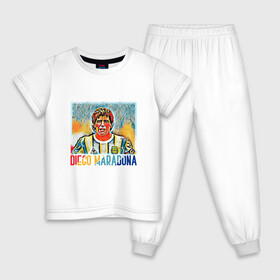 Детская пижама хлопок с принтом Diego Maradona в Санкт-Петербурге, 100% хлопок |  брюки и футболка прямого кроя, без карманов, на брюках мягкая резинка на поясе и по низу штанин
 | Тематика изображения на принте: argentina | football | maradona | messi | аргентина | гол | диего | марадона | месси | мяч | рука бога | спорт | футбол | чемпион