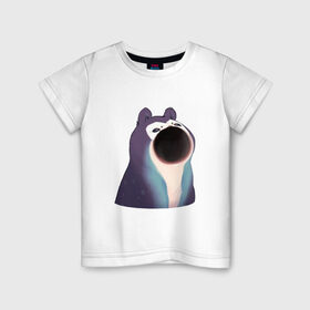 Детская футболка хлопок с принтом Голодный зверь в Санкт-Петербурге, 100% хлопок | круглый вырез горловины, полуприлегающий силуэт, длина до линии бедер | Тематика изображения на принте: pop cat | арт | бедна | голод | кот | кошка | мем | необычное животное | пасть | птица | рисунок | сова