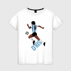 Женская футболка хлопок с принтом Diego Maradona в Санкт-Петербурге, 100% хлопок | прямой крой, круглый вырез горловины, длина до линии бедер, слегка спущенное плечо | argentina | maradona | messi | sport | аргентина | гол | диего | марадона | месси | мяч | рука бога | спорт | футбол | чемпион