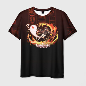 Мужская футболка 3D с принтом Genshin Impact - Hu Tao в Санкт-Петербурге, 100% полиэфир | прямой крой, круглый вырез горловины, длина до линии бедер | anime | fire | firefly | game | gamer | genshin | genshin impact | hu tao | hutao | impact | аниме | архонт | ваншу | геншин | геншин импакт | дилюк | импакт | ли юэ | огонь | призрак | ху тао | хутао