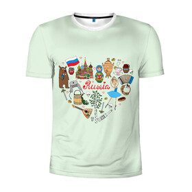 Мужская футболка 3D спортивная с принтом Россия в Санкт-Петербурге, 100% полиэстер с улучшенными характеристиками | приталенный силуэт, круглая горловина, широкие плечи, сужается к линии бедра | балалайка | балерина | матрешка | медведь | россия | храм василия блаженого