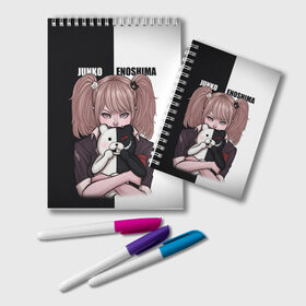 Блокнот с принтом MONOKUMA  JUNKO в Санкт-Петербурге, 100% бумага | 48 листов, плотность листов — 60 г/м2, плотность картонной обложки — 250 г/м2. Листы скреплены удобной пружинной спиралью. Цвет линий — светло-серый
 | anime | danganronpa | enoshima | junko | monokuma | аниме | джунко | игра | манга | медведь | монокума | робот медведь | эношима