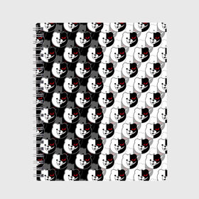 Тетрадь с принтом MONOKUMA  МОНОКУМА PATTERN в Санкт-Петербурге, 100% бумага | 48 листов, плотность листов — 60 г/м2, плотность картонной обложки — 250 г/м2. Листы скреплены сбоку удобной пружинной спиралью. Уголки страниц и обложки скругленные. Цвет линий — светло-серый
 | Тематика изображения на принте: anime | danganronpa | enoshima | junko | monokuma | аниме | джунко | игра | манга | медведь | монокума | робот медведь | эношима