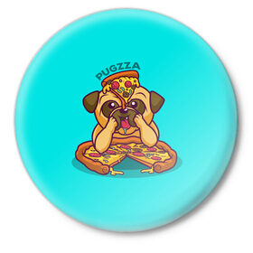 Значок с принтом Мопс с пиццей в Санкт-Петербурге,  металл | круглая форма, металлическая застежка в виде булавки | pizza | мопс с пиццей | пицца | пицца с колбасой | собака с пиццей