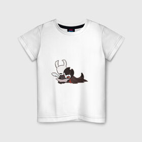 Детская футболка хлопок с принтом Рыцарь и Гримм в Санкт-Петербурге, 100% хлопок | круглый вырез горловины, полуприлегающий силуэт, длина до линии бедер | hollow knight | арт | гримм | рисунок | рыцарь