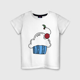 Детская футболка хлопок с принтом Sweets в Санкт-Петербурге, 100% хлопок | круглый вырез горловины, полуприлегающий силуэт, длина до линии бедер | вишенка | вкусняшки | десерт | еда | капкейк | кекс | конфеты | сладости