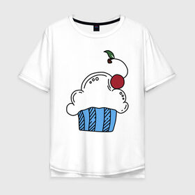 Мужская футболка хлопок Oversize с принтом Sweets в Санкт-Петербурге, 100% хлопок | свободный крой, круглый ворот, “спинка” длиннее передней части | Тематика изображения на принте: вишенка | вкусняшки | десерт | еда | капкейк | кекс | конфеты | сладости