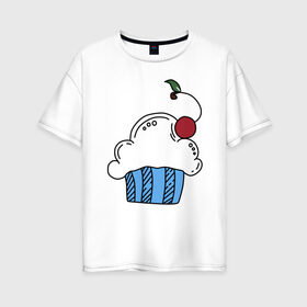Женская футболка хлопок Oversize с принтом Sweets в Санкт-Петербурге, 100% хлопок | свободный крой, круглый ворот, спущенный рукав, длина до линии бедер
 | вишенка | вкусняшки | десерт | еда | капкейк | кекс | конфеты | сладости
