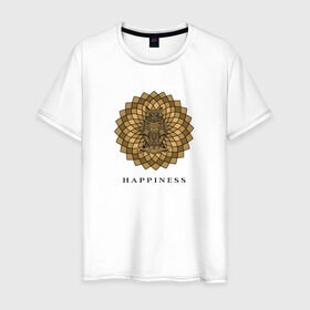 Мужская футболка хлопок с принтом Happiness в Санкт-Петербурге, 100% хлопок | прямой крой, круглый вырез горловины, длина до линии бедер, слегка спущенное плечо. | Тематика изображения на принте: happiness | owl | королевская сова | сова | счастье | удача