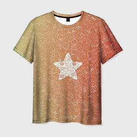 Мужская футболка 3D с принтом Звезда АПВ 128КЗ в Санкт-Петербурге, 100% полиэфир | прямой крой, круглый вырез горловины, длина до линии бедер | qr код | амулет | антивирус | антидепрессант | антистресс | градиент | звезда | иммуномодулятор | коллаж | красный | оберег | салатовый | талисман