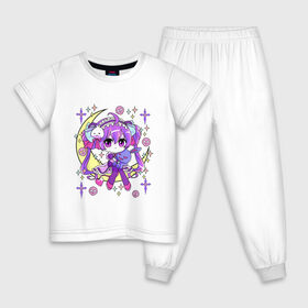 Детская пижама хлопок с принтом Cute Chibi Kawaii в Санкт-Петербурге, 100% хлопок |  брюки и футболка прямого кроя, без карманов, на брюках мягкая резинка на поясе и по низу штанин
 | anime | chibi | cute | devil | girls | goth | kawaii | loli | made | manga | pastel | skull | star | аниме | бантики | гот | готик | готичная | девочка | девушка | доли | звезды | каваи | кавай | луна | манга | месяц | милая | мишка | плюшевый
